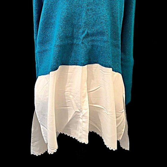 Women's Y2K Sparkling Teal Blue & Ivory tunic hi/low sweater shirt combo - Large - Picture 2 of 5